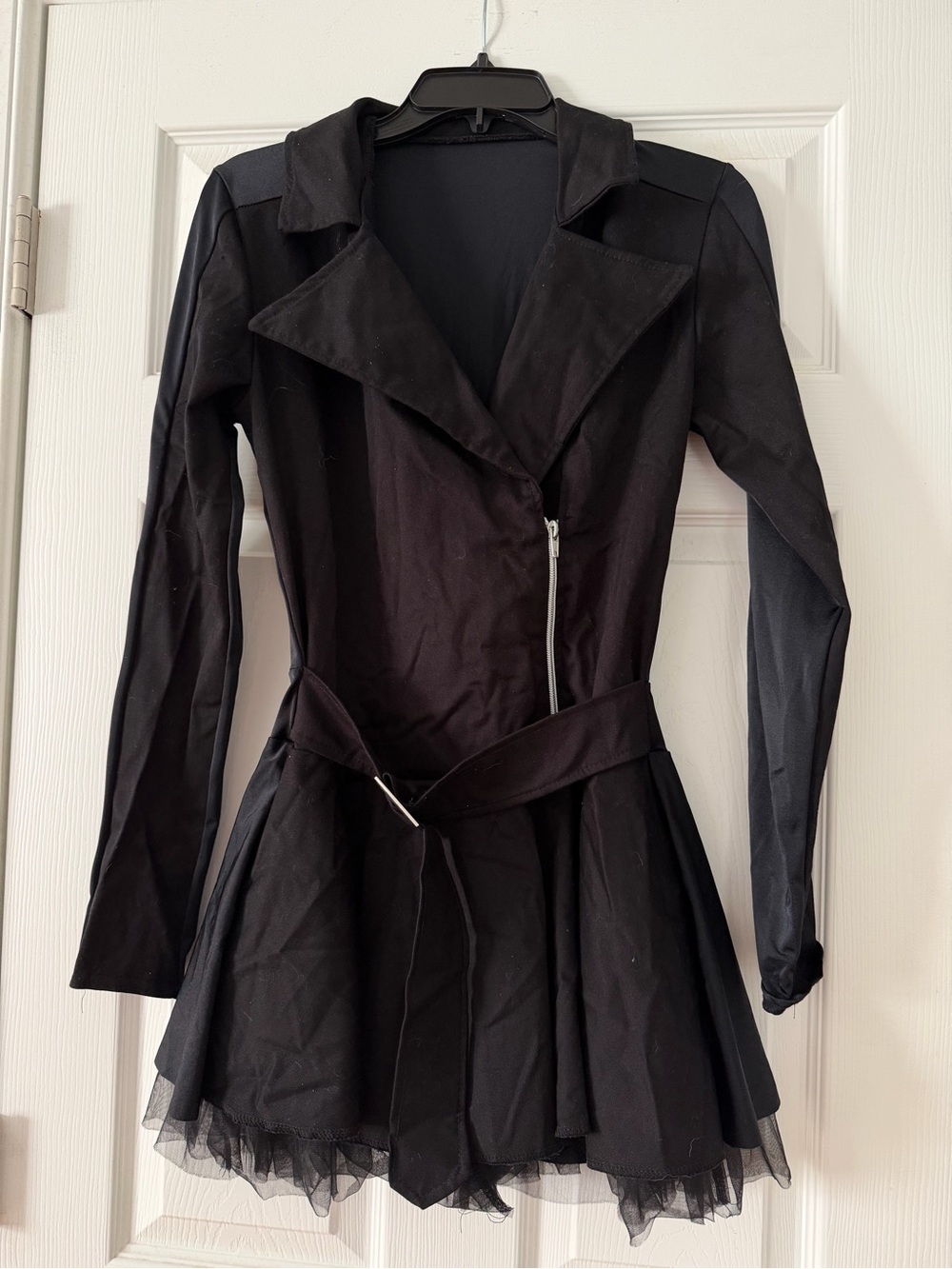 Kelle Black Long-Sleeve Fit-and-Flare Dance Dress Costume with Belt